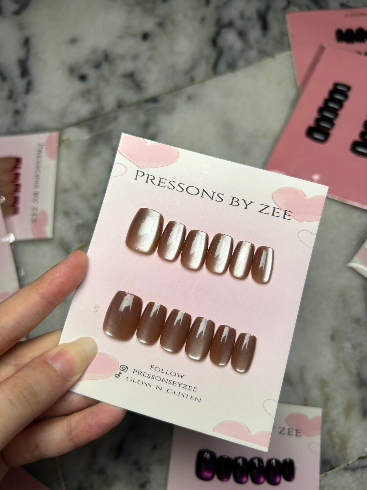 Bronze mocha velvet cateye pressons