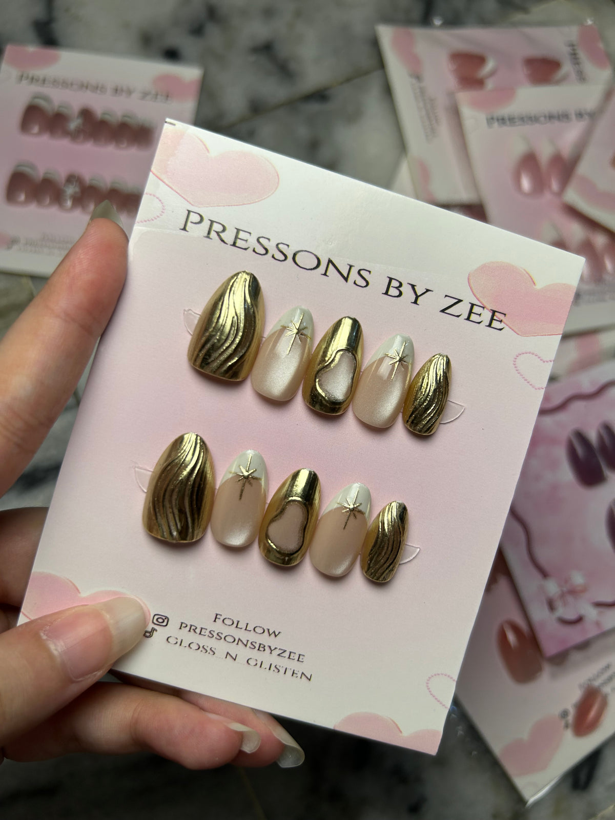 Liquid gold celestial semi handmade pressons