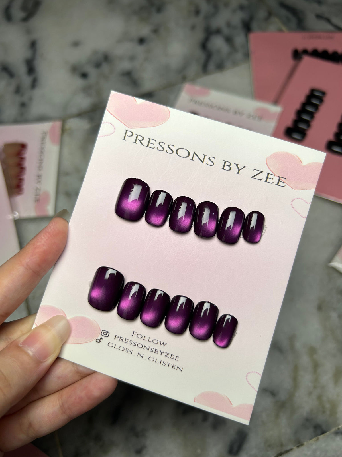 Deep purple aura cateye nails