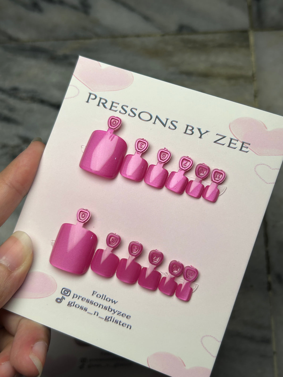 Light pink cateye toe pressons
