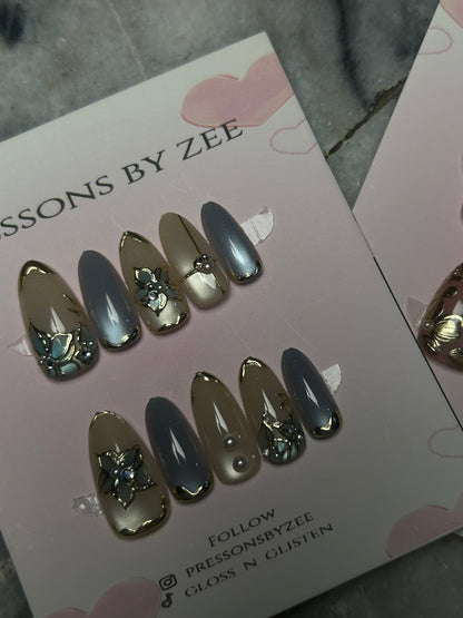 Silver slate royalty cateye pressons (handmade)