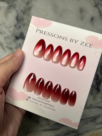 Burgundy blush cateye pressons