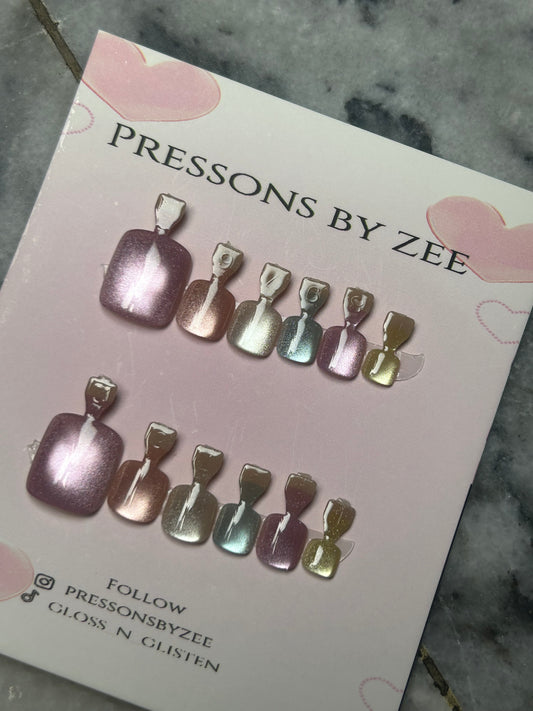Glazed shimmer cateye toe pressons