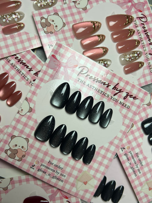 Glitter black cateye pressons