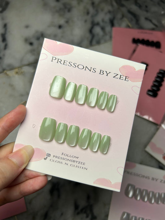 Sage green velvet cateye pressons