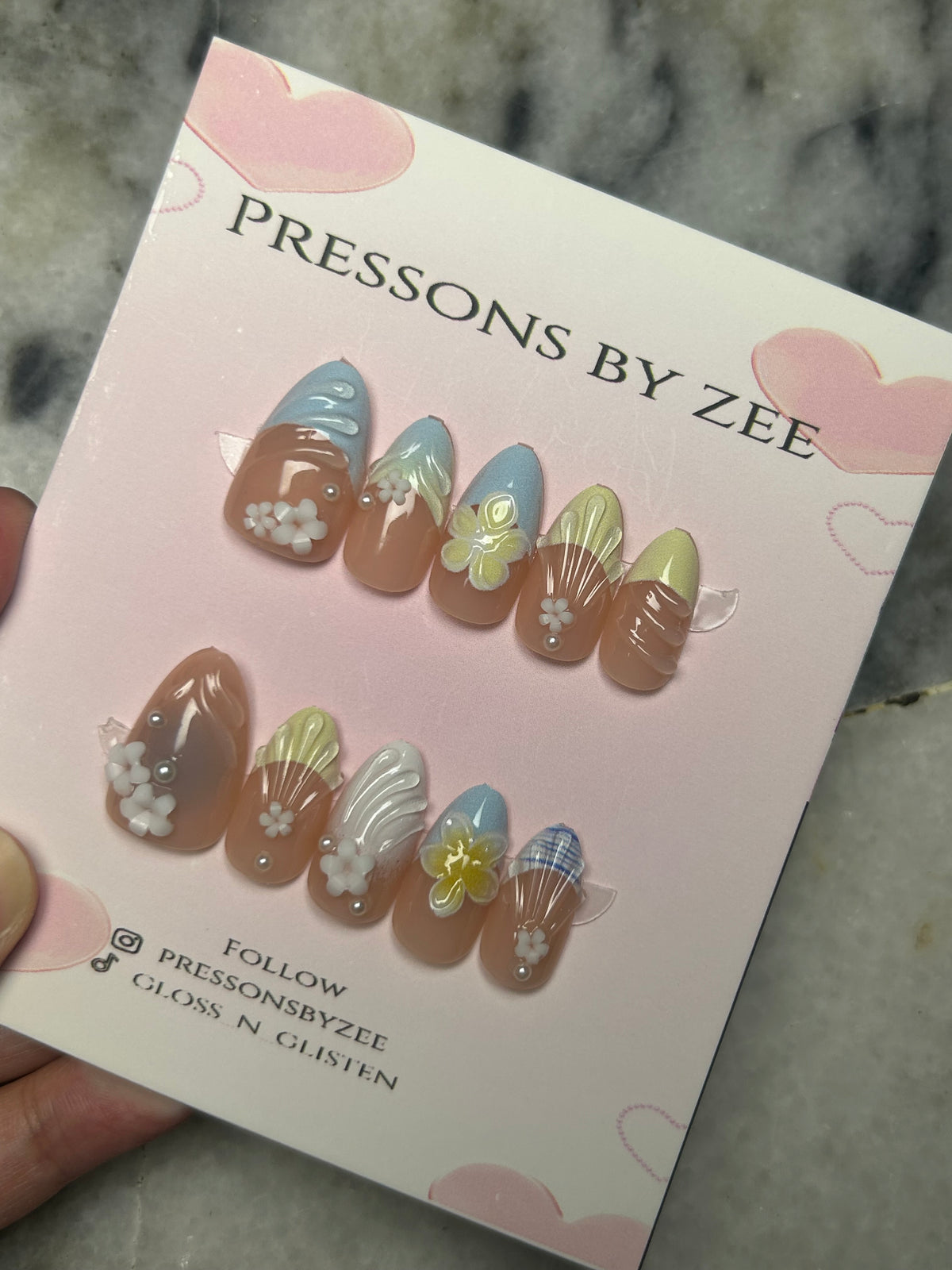 Pastel seashell luxe pressons (handmade)