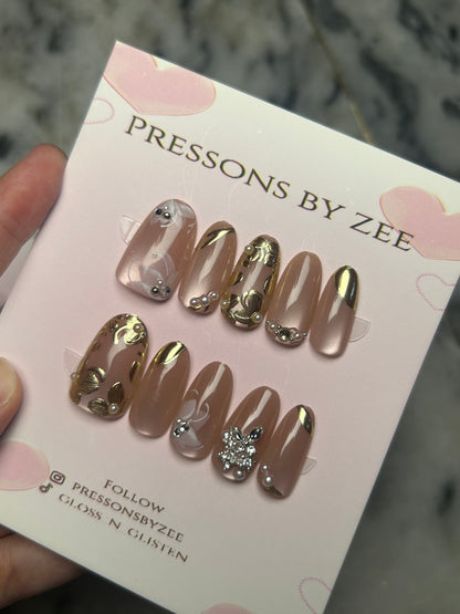Sheesh mahal chrome cateye pressons (hand made)