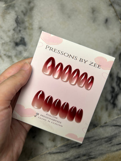 Burgundy blush cateye pressons