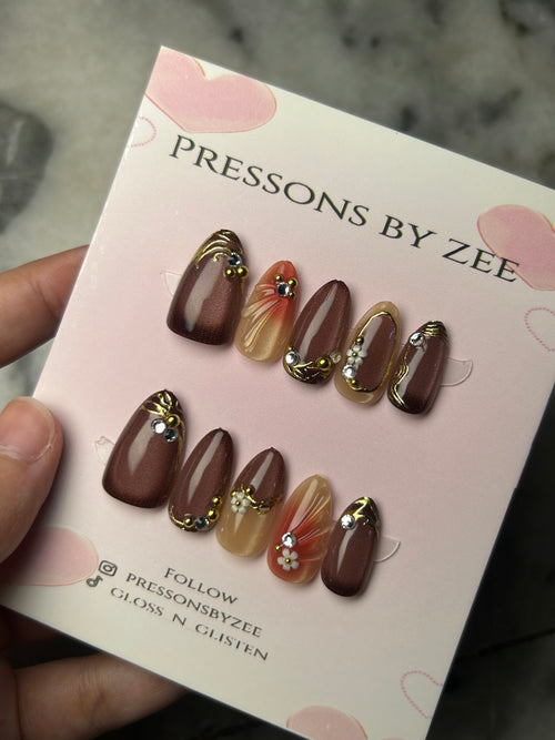 Mocha prestige cateye pressons (handmade)