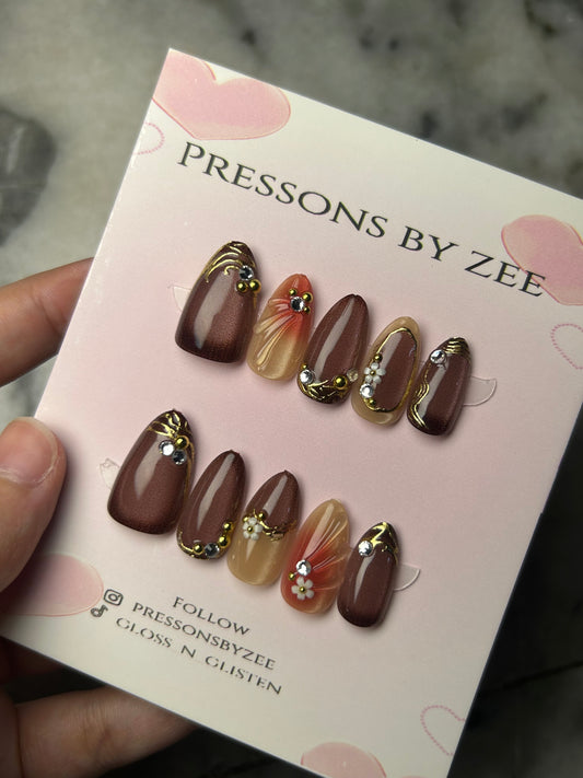 Mocha prestige cateye pressons (handmade)