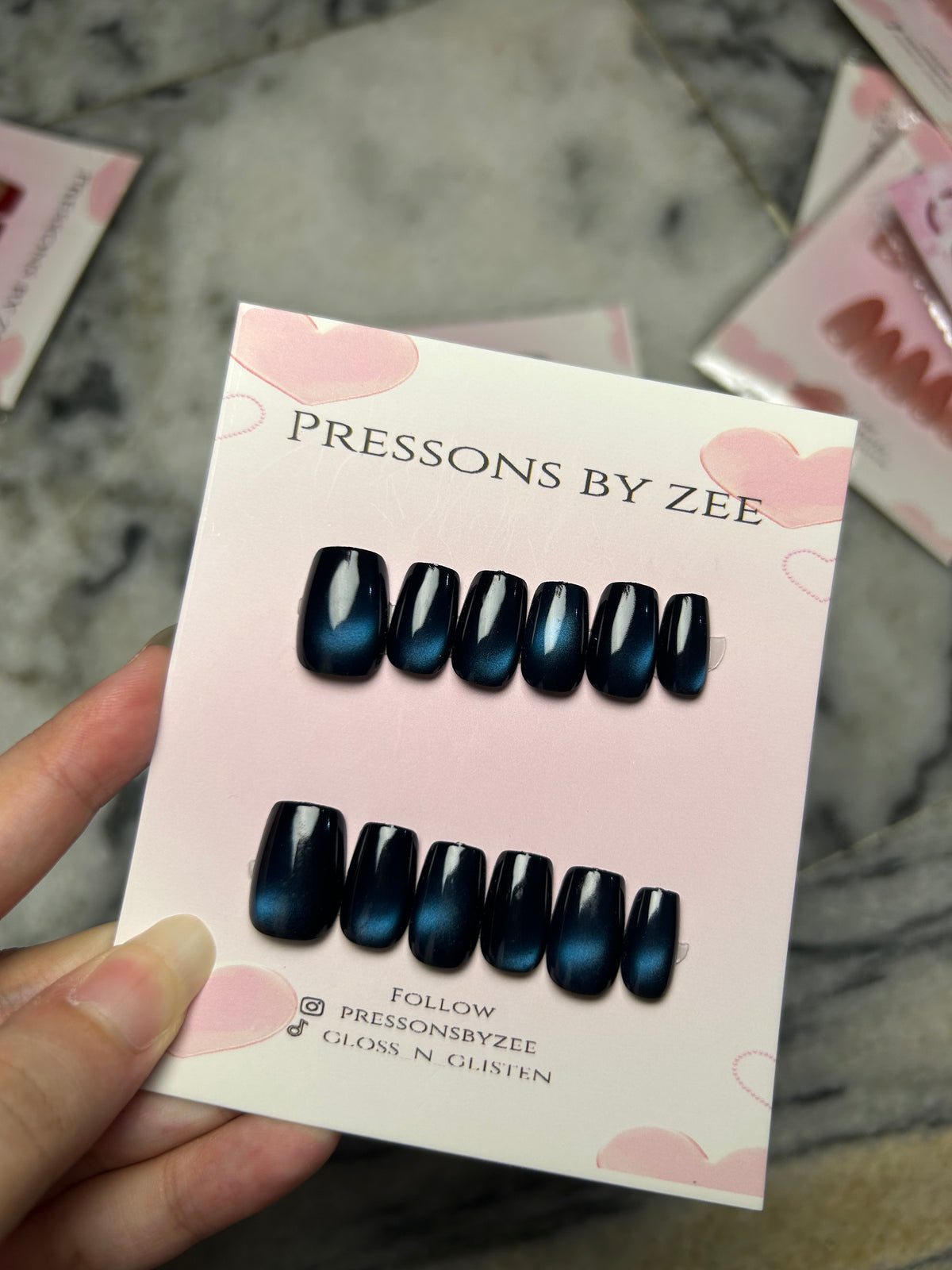 Midnight blue velvet cateye pressons
