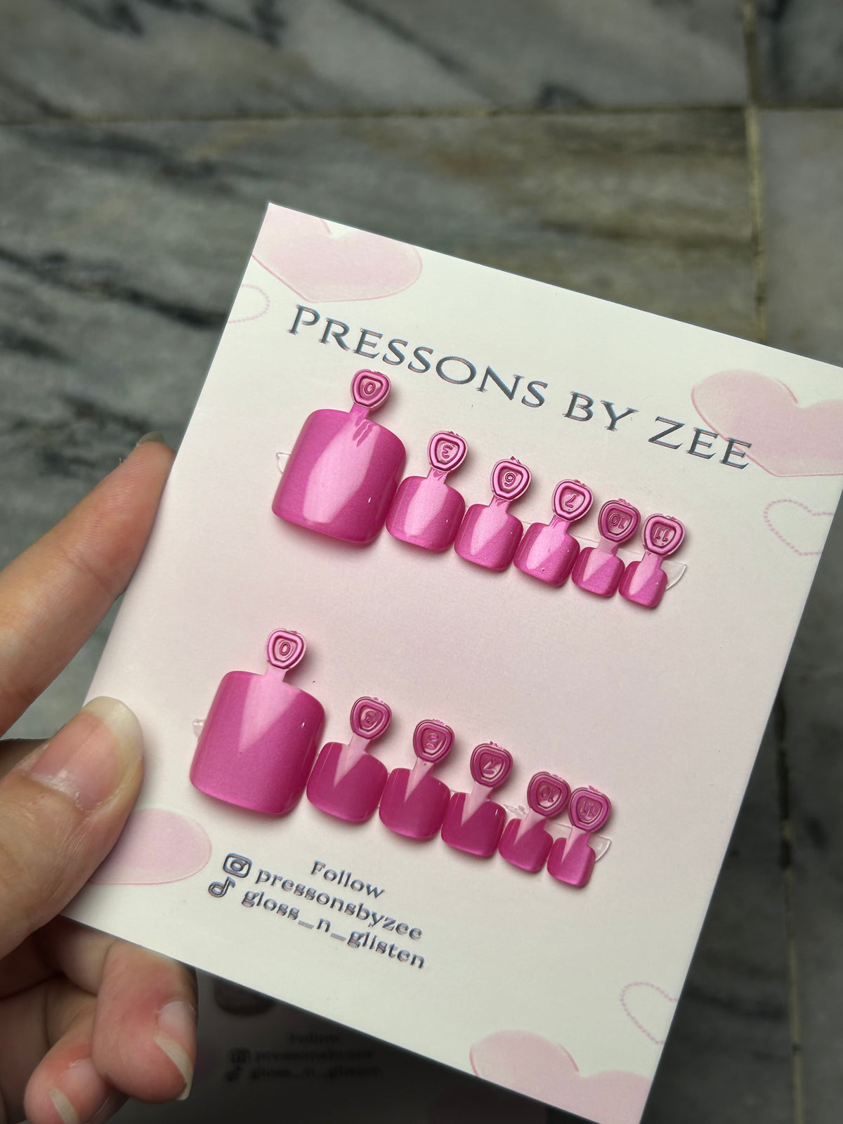 Light pink cateye toe pressons