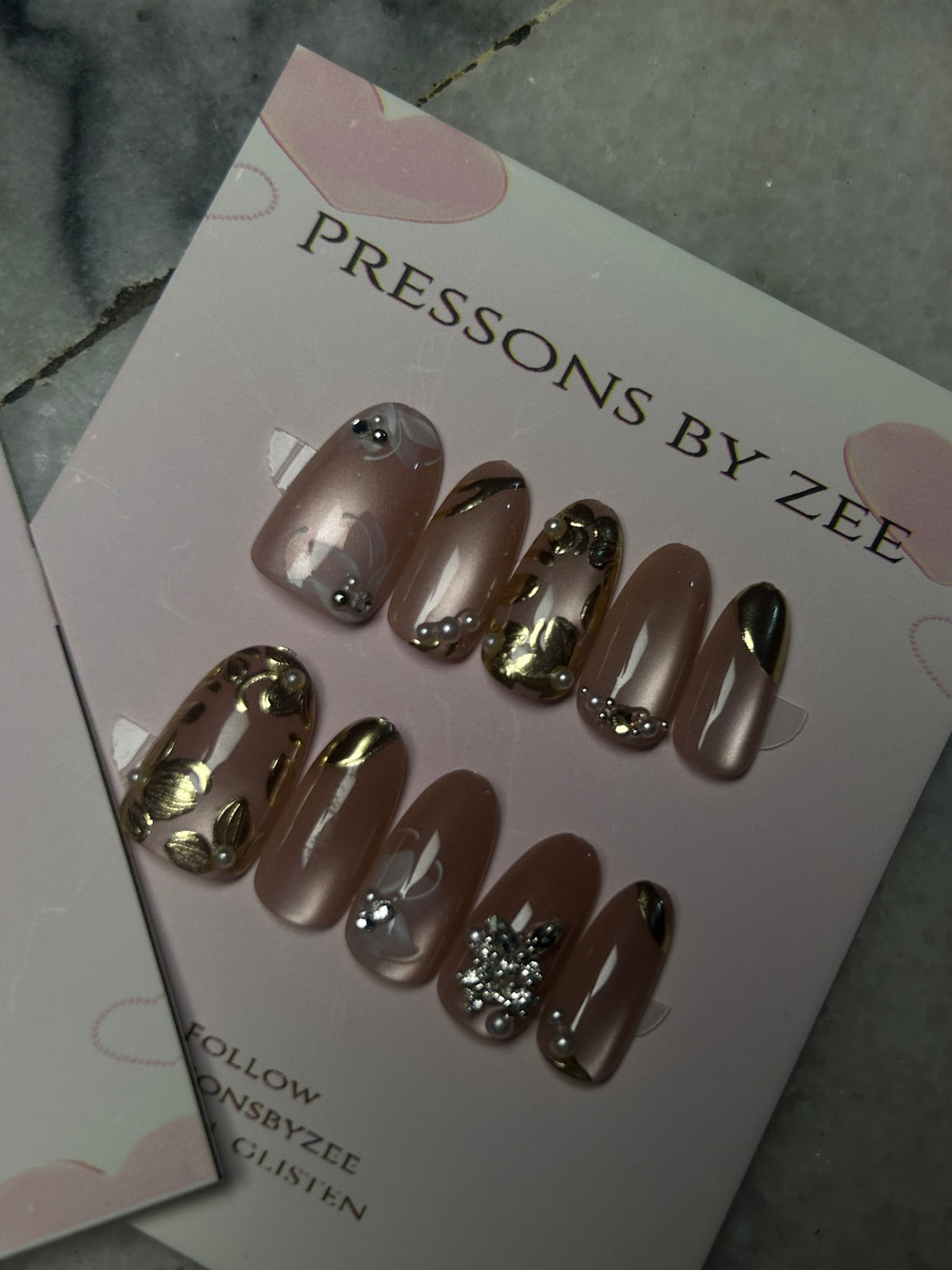 Sheesh mahal chrome cateye pressons (hand made)