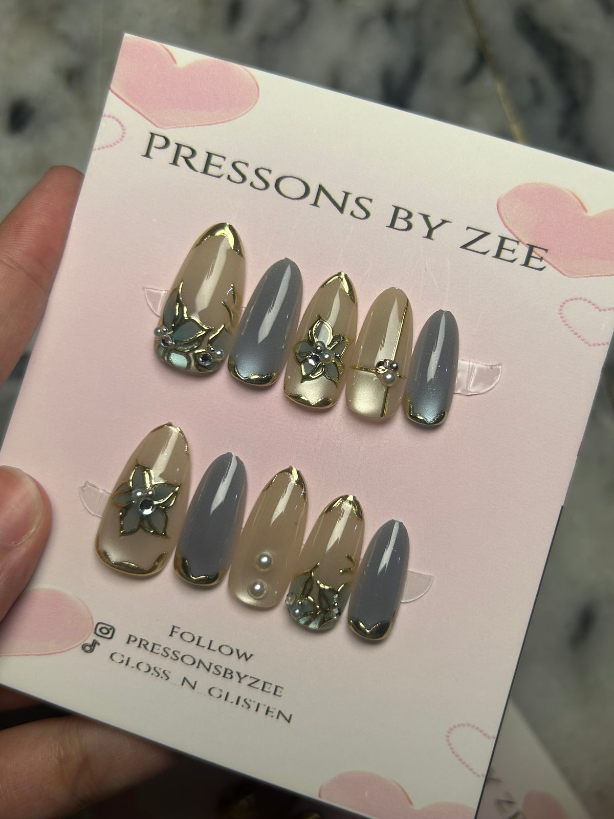 Silver slate royalty cateye pressons (handmade)