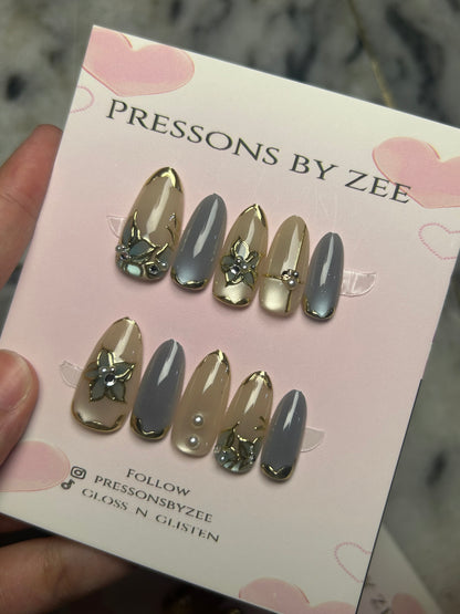 Silver slate royalty cateye pressons (handmade)