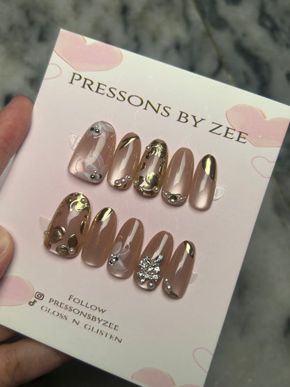 Sheesh mahal chrome cateye pressons (hand made)