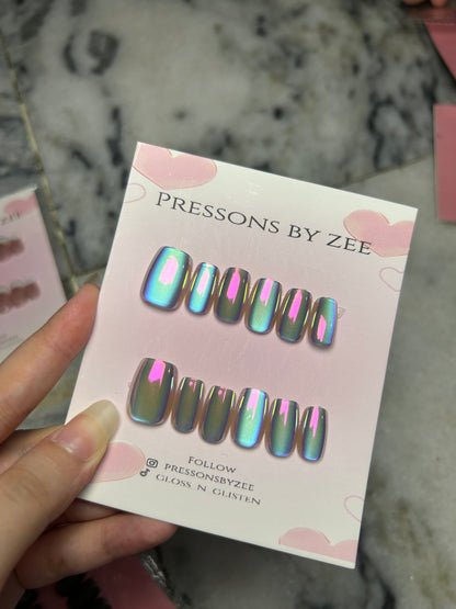 Iridescent mermaid cateye pressons