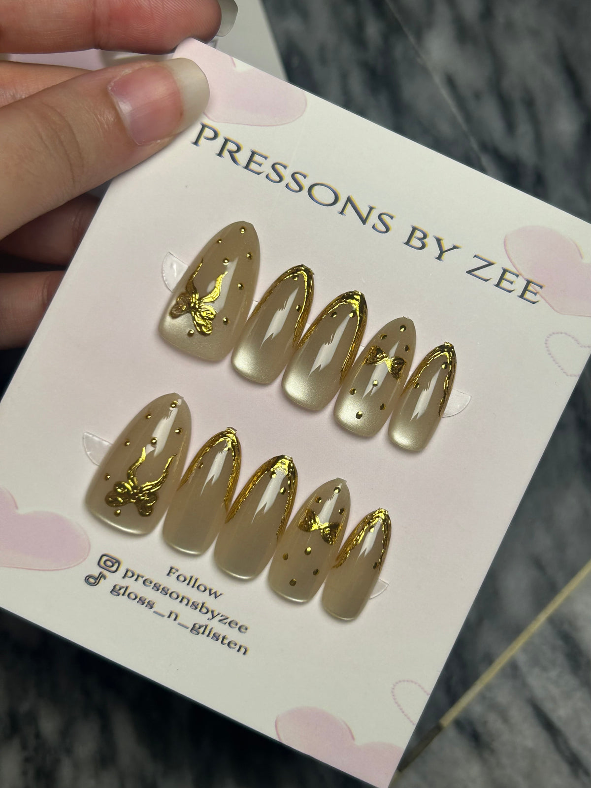 Golden armour cateye pressons (semi handmade)