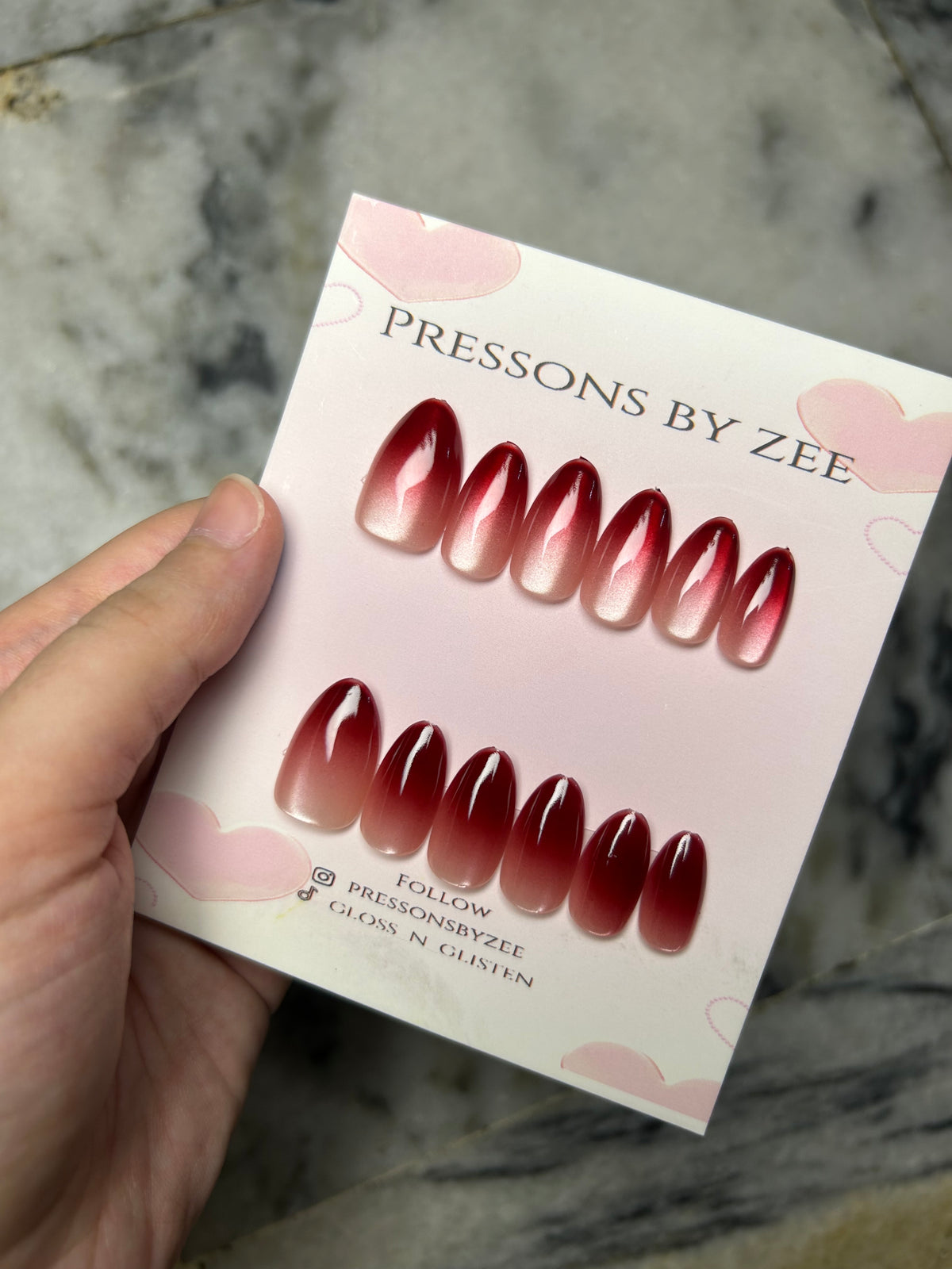 Burgundy blush cateye pressons