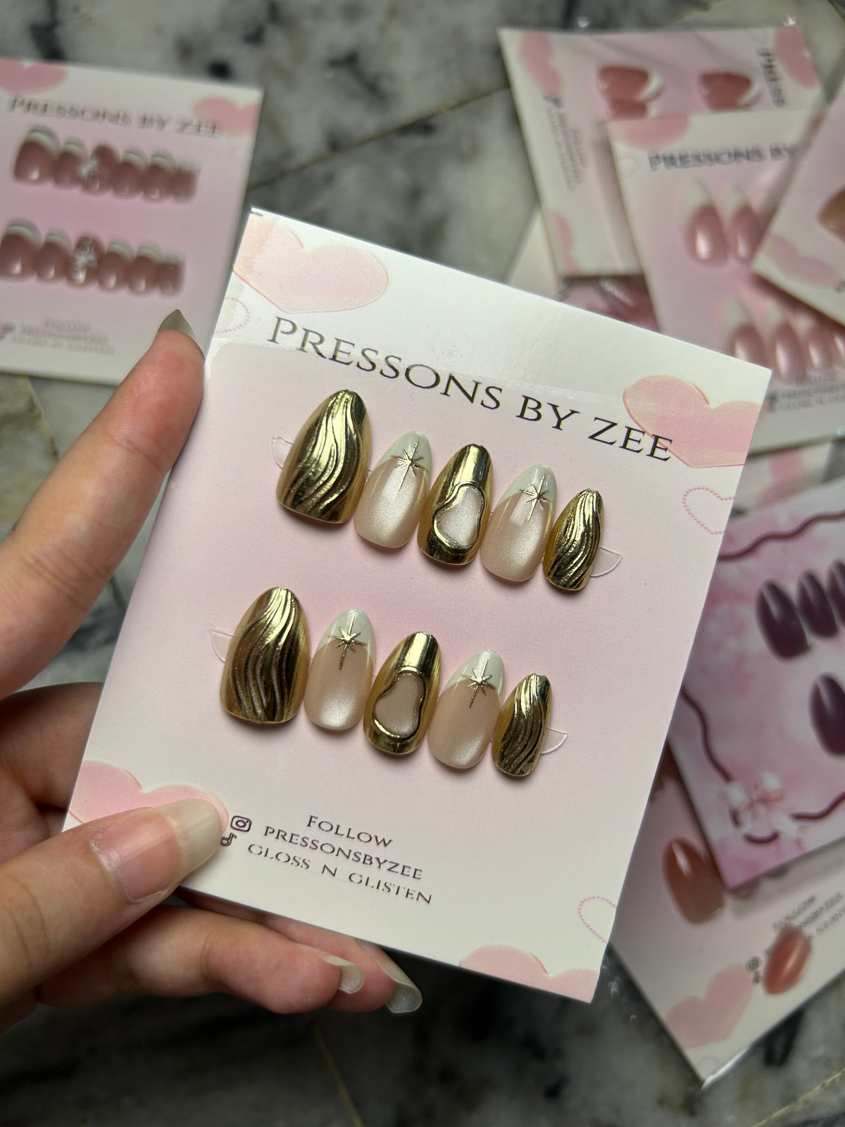 Liquid gold celestial semi handmade pressons