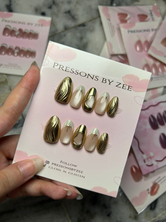 Liquid gold celestial semi handmade pressons