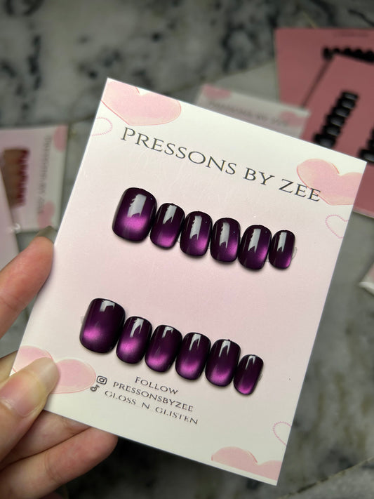 Deep purple aura cateye nails