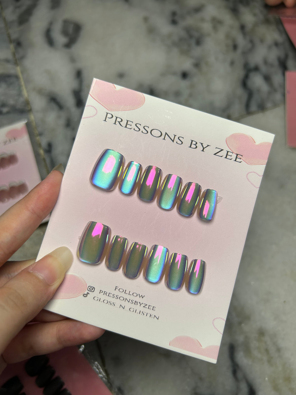 Iridescent mermaid cateye pressons