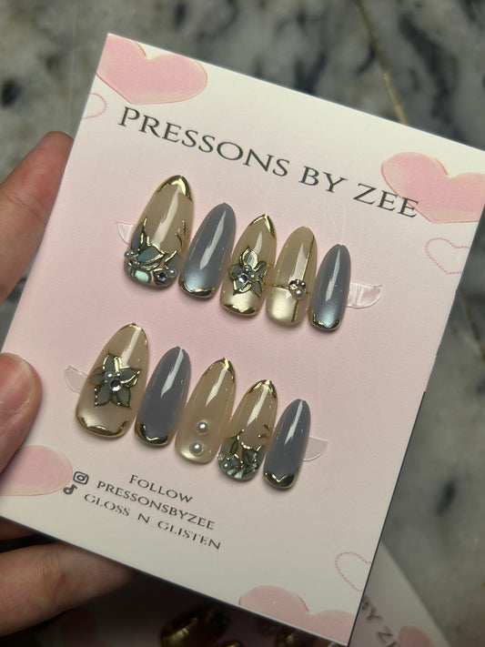 Silver slate royalty cateye pressons (handmade)