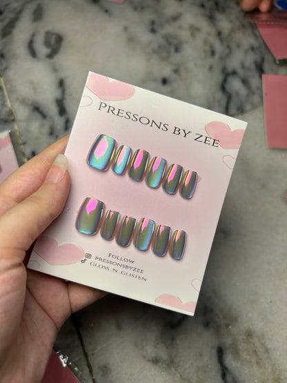 Iridescent mermaid cateye pressons